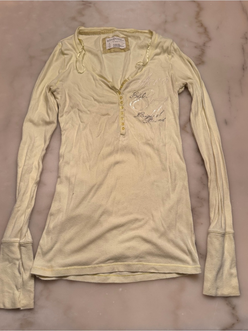 Aeropostale Pale Yellow Long-Sleeve Henley Top